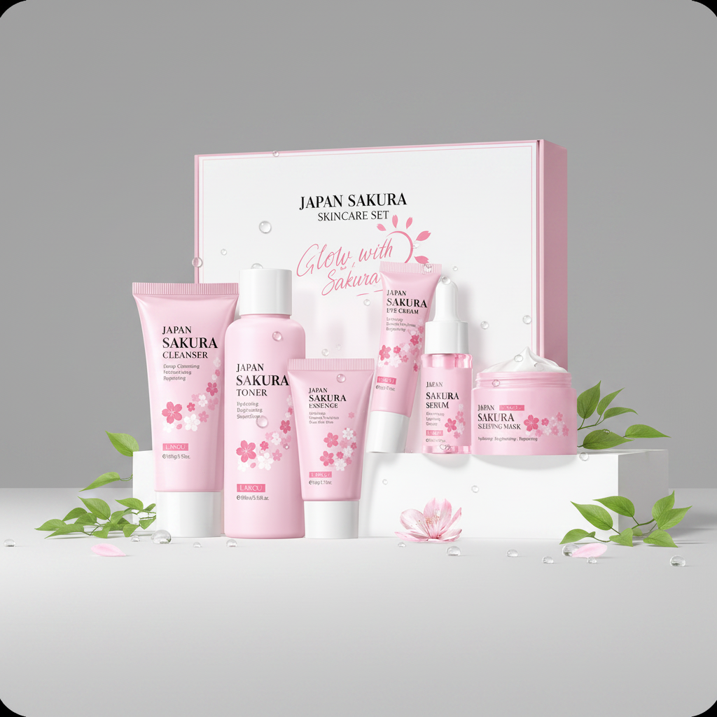 Sakura Skincare Set Angled View