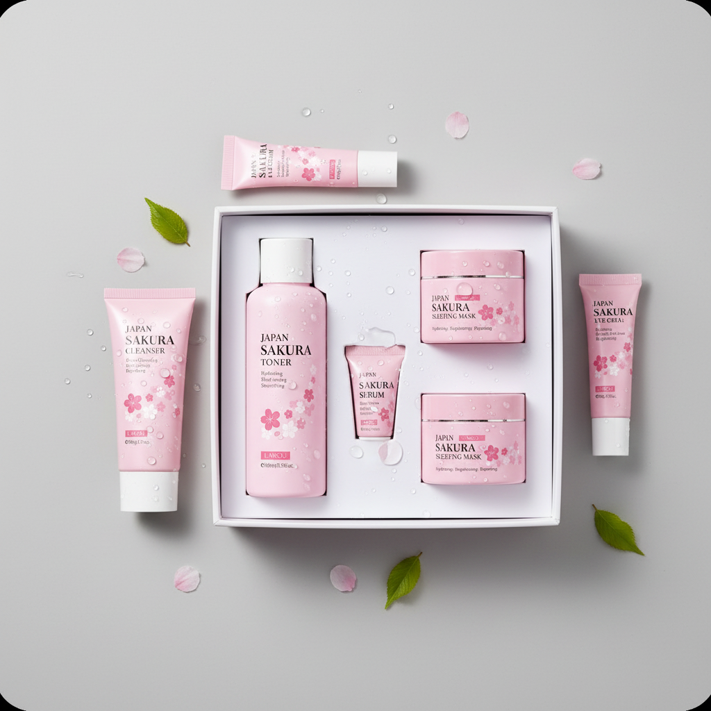 Sakura Skincare Set Flat Lay